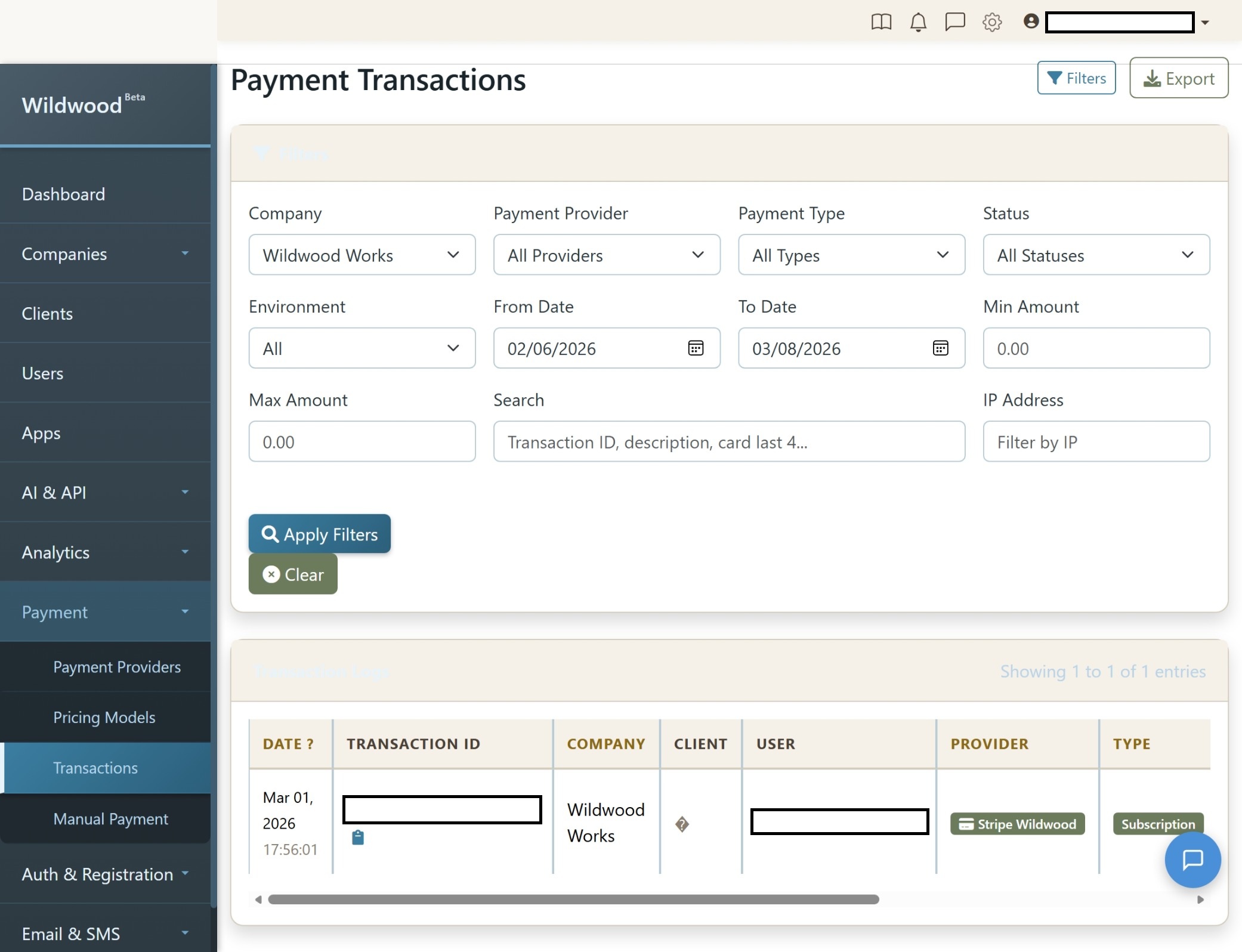Wildwood Analytics Transactions