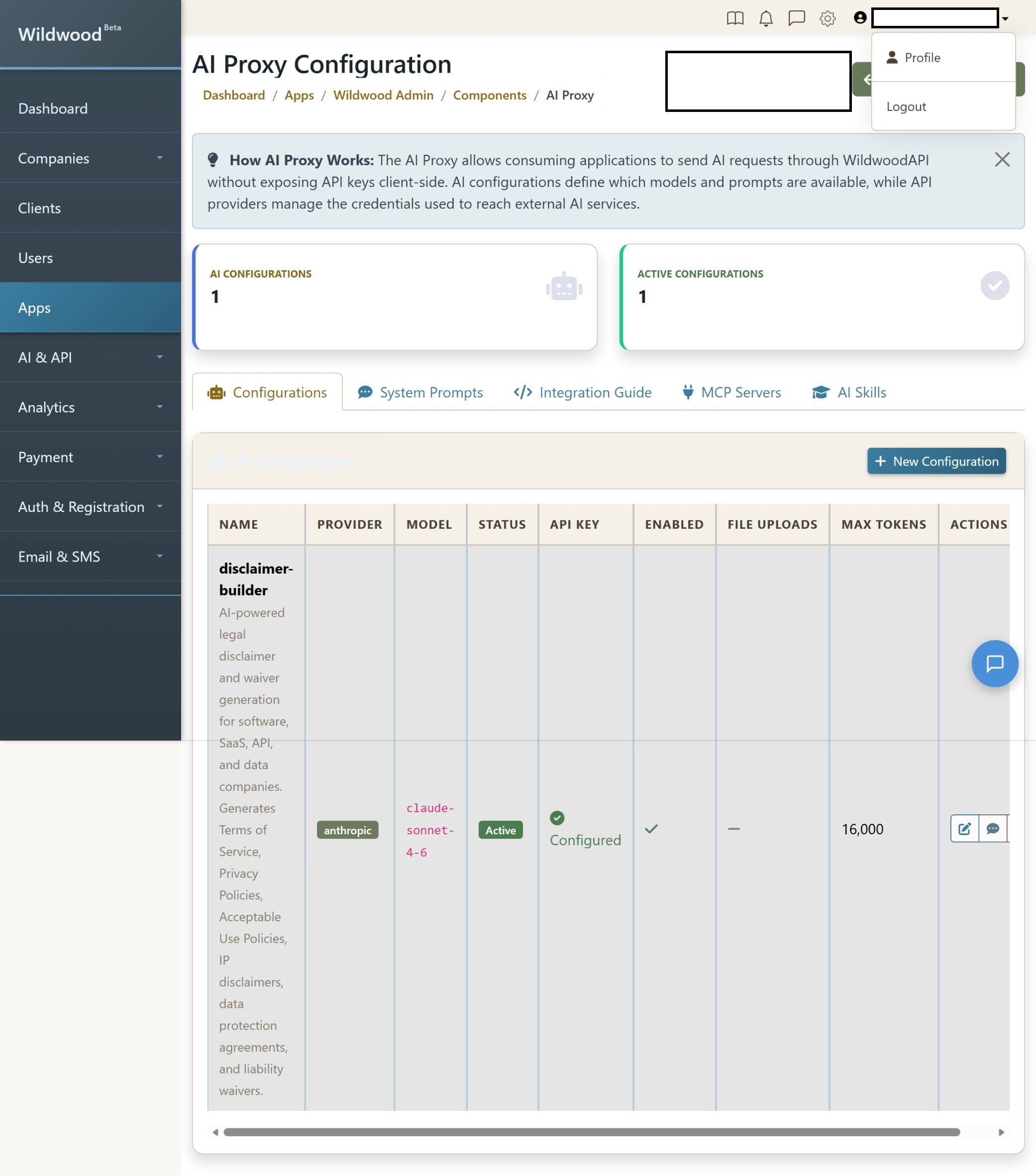 Wildwood App Settings